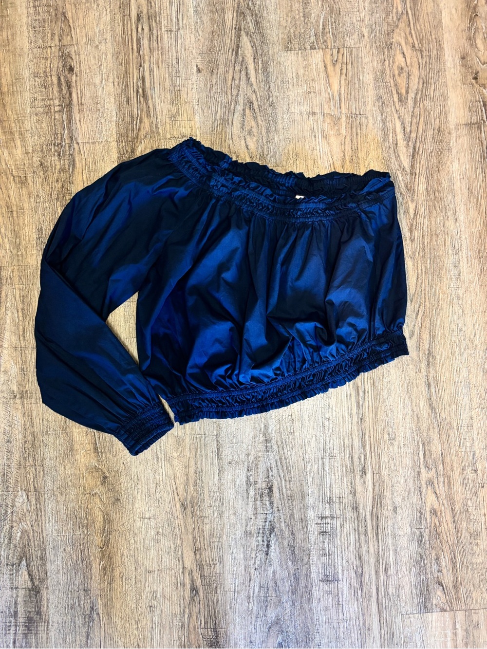 Navy Blue Off-Shoulder Elastic Waist Top